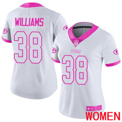 Green Bay Packers Limited White Pink Women #38 Williams Tramon Jersey Nike NFL Rush Fashion->youth nfl jersey->Youth Jersey